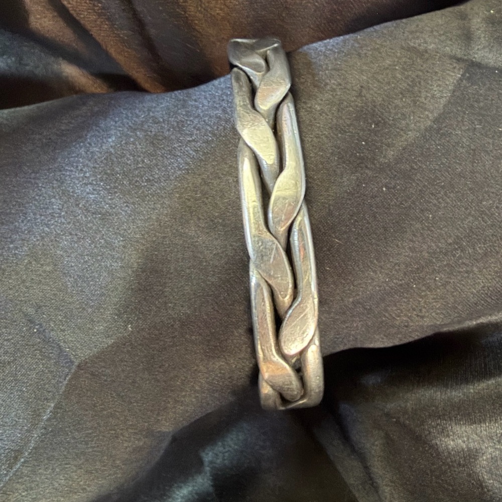 Vintage 25 GRAMS Unmarked Tests 925 Sterling Silver Braid Twist Cuff Bracelet